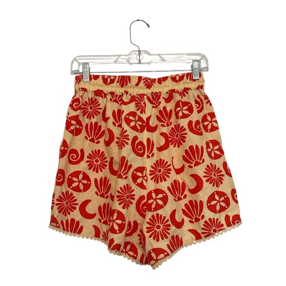 Anthropologie Farm Rio Novelty Tie Shorts Yellow Orange Linen Blend Size Medium - Picture 4 of 10